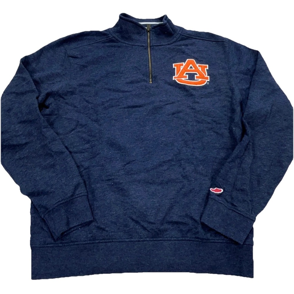 Auburn Tigers Sweatshirt Men Medium Blue Orange Pullover Sweater Quarter‎ Zip